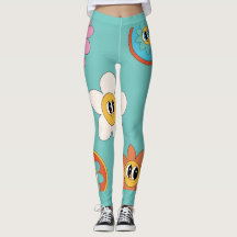 Retro-Blume-Leggings in Rosa-Creme