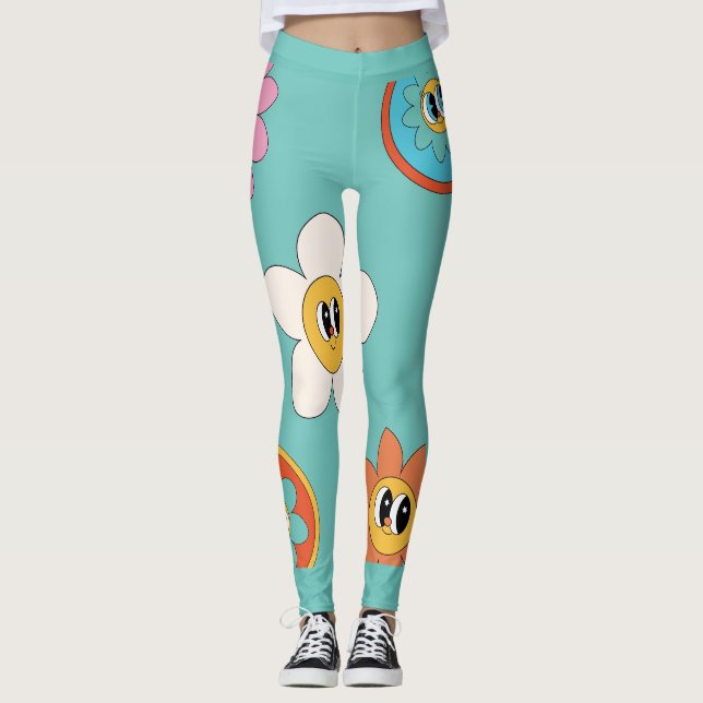 Retro-Blume-Leggings in Rosa-Creme Leggings (Vorderseite)