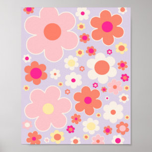 Retro-Blume Lilac Pink Orange Poster