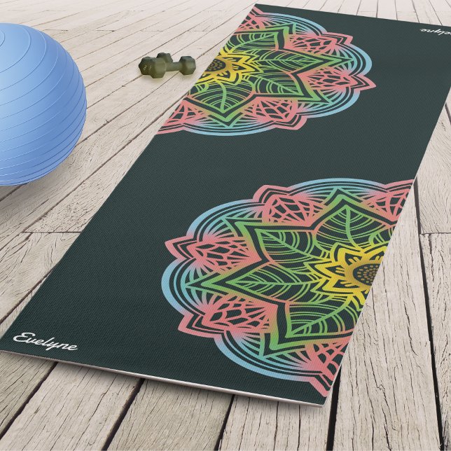 Retro Blume Mandala Personalisiert Yogamatte ( Create a sacred space for your practice with our Retro Flower Mandala Yoga Mat.)