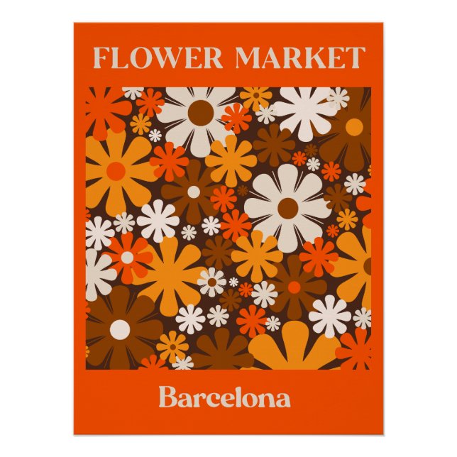 Retro-Blume-Markt Barcelona 60er 70er Orange Brown Poster (Vorderseite)