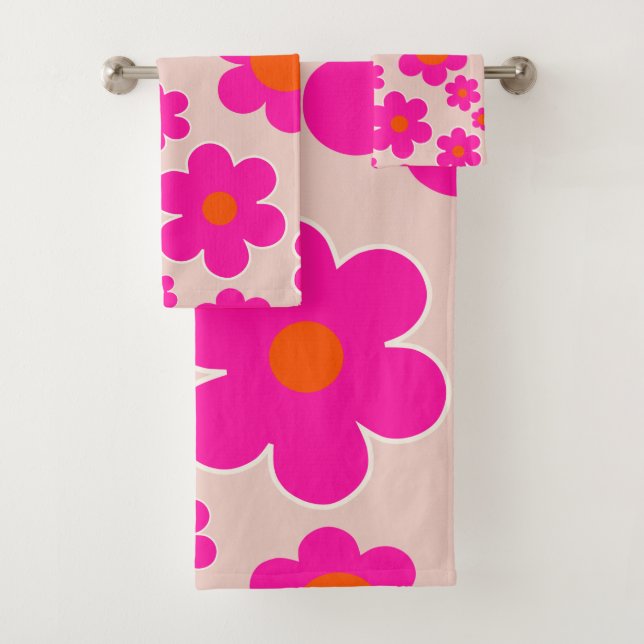 Retro Blume Markt Florenz Abstrakt Rosa Blüte Badhandtuch Set (Insitu)