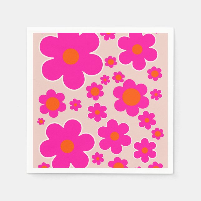 Retro Blume Markt Florenz Abstrakt Rosa Blüte Serviette (Vorderseite)