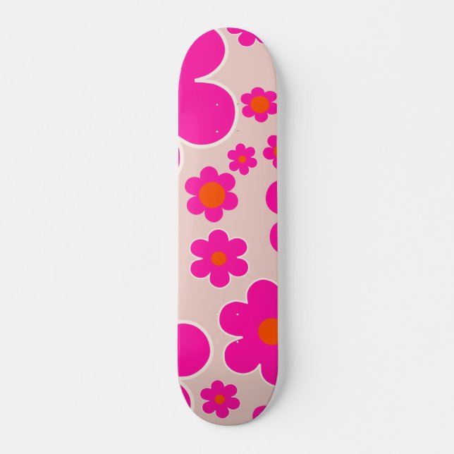 Retro Blume Markt Florenz Abstrakt Rosa Blüte Skateboard (Vorne)