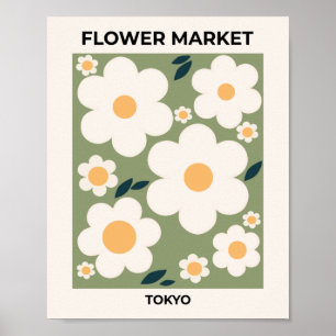 Retro-Blume Markt Tokio Abstrakte Blume Poster