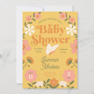 Retro Blume Mustard Yellow Baby Dusche Einladung