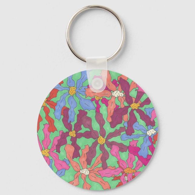 Retro-Blume Muster Boho Design Schlüsselanhänger (Vorderseite)