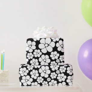 Retro Blume Muster in Weiß auf Schwarz Geschenkpapier