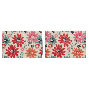 Retro Blume Muster Rot Orange Blau Kissenbezug