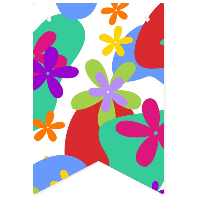 Retro-Blume nahtlos farbig Wimpelkette (Erste Fahne)
