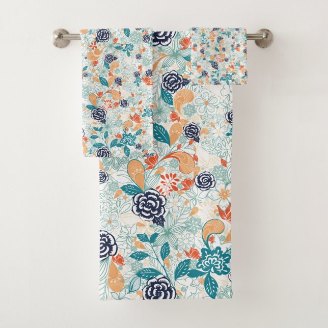 Retro-Blume Nahtloses Muster Badhandtuch Set (Insitu)