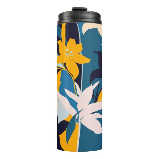 Retro-Blume Nahtloses Muster Thermosbecher (Vorderseite)