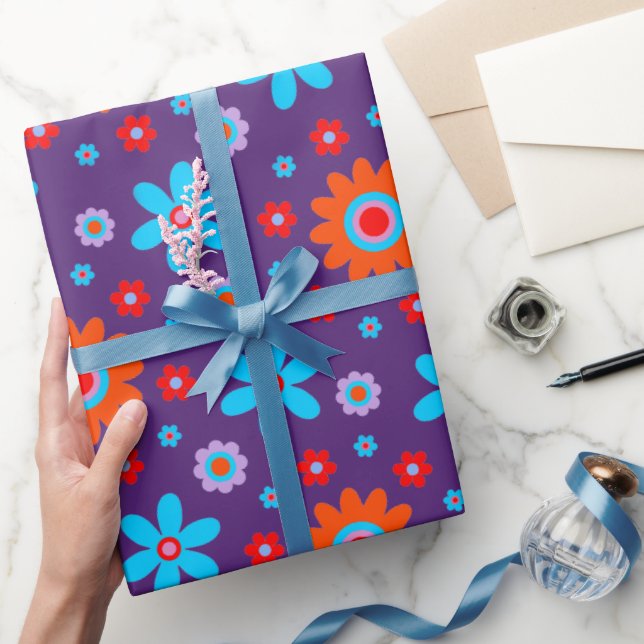 Retro Blume Niedlich Fun 70er Hippie Daisy Muster Geschenkpapier (Schenken)