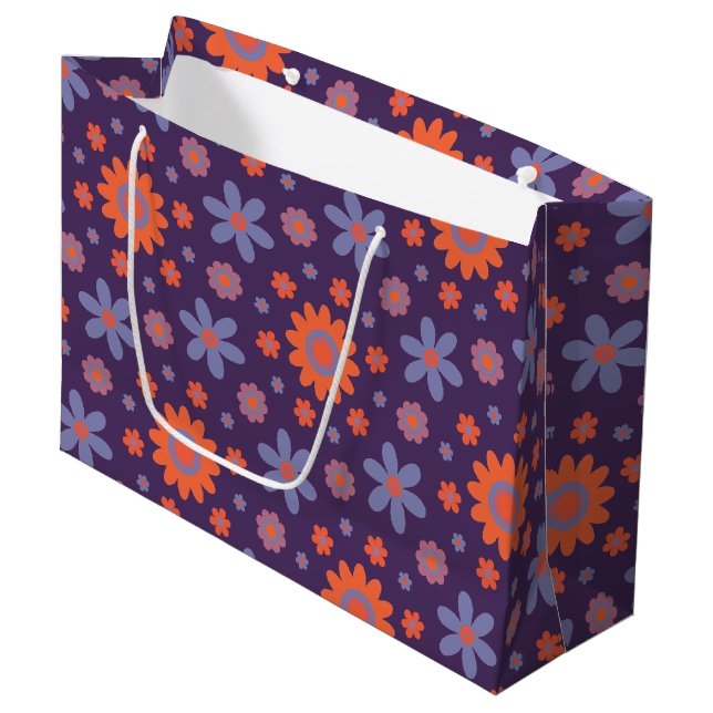 Retro Blume Niedlich Fun 70er Hippie Daisy Muster Große Geschenktüte (Vorderseite Schrägansicht)