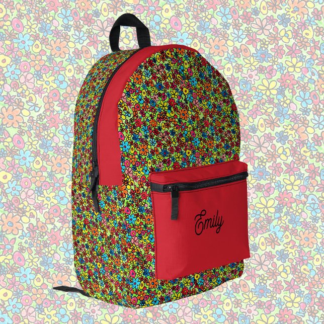Retro-Blume, niedlich personalisierbar Bedruckter Rucksack (Von Creator hochgeladen)