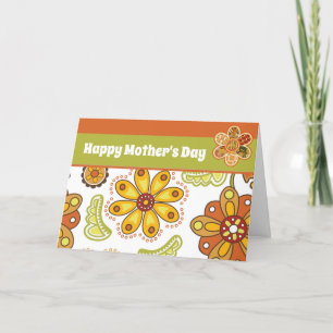 Retro Blume Orange Green Happy Mother Day Karte
