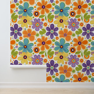 Retro-Blume Orange Lilac und Green Tapete