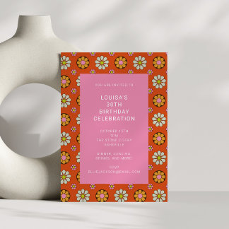 Retro Blume Orange Pink 30. Geburtstag Party Einladung