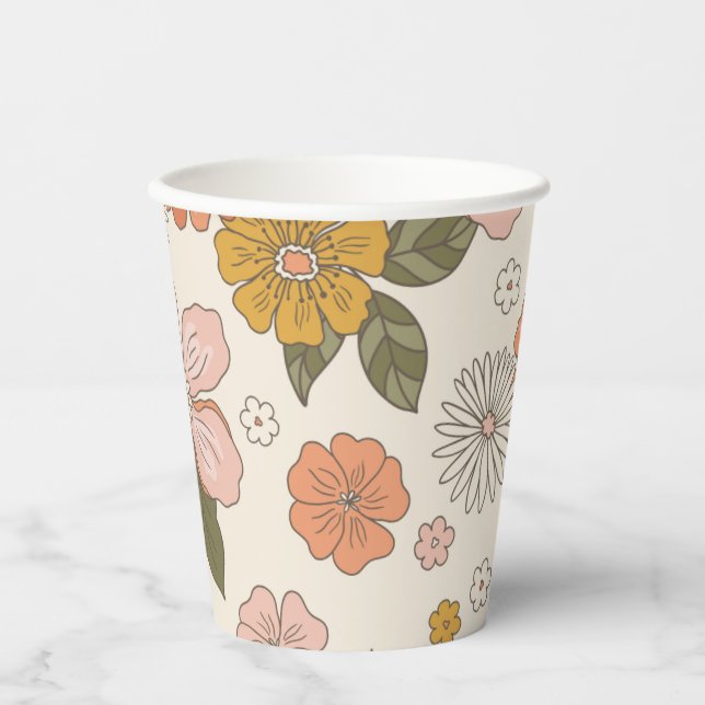 Retro Blume Paper Cup Pappbecher (Vorderseite)