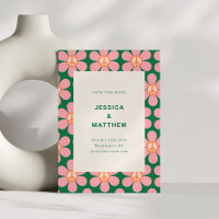 Retro Blume Peace Pink Green Groovy Hochzeit