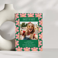 Retro Blume Peace Pink Green Sweet 16 Party Foto