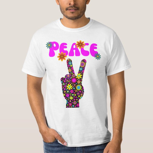 Retro Blume Peace Sign T - Shirt (Vorderseite)