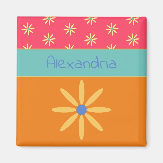 Retro-Blume personalisierter Name Magnet (Vorne)