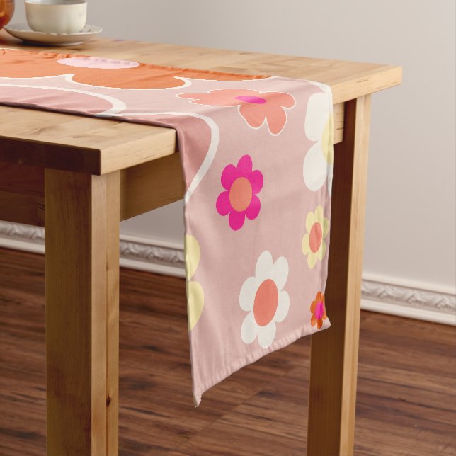 Retro-Blume Pfirsichfarben Rosa orange Kurzer Tischläufer (Beispiel)