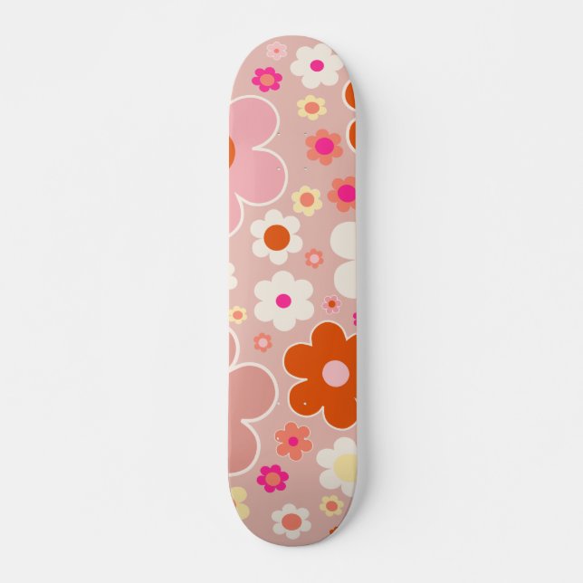 Retro-Blume Pfirsichfarben Rosa orange Skateboard (Vorne)