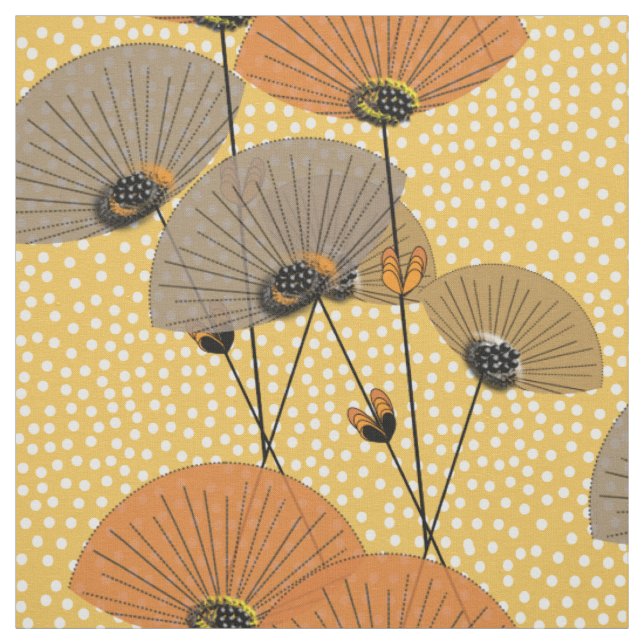 Retro-Blume Polka Dot Orange Mustard Mix Stoff (Muster)