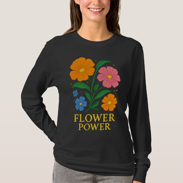 Retro "Blume Power" Blumendesign T-Shirt (Vorderseite)