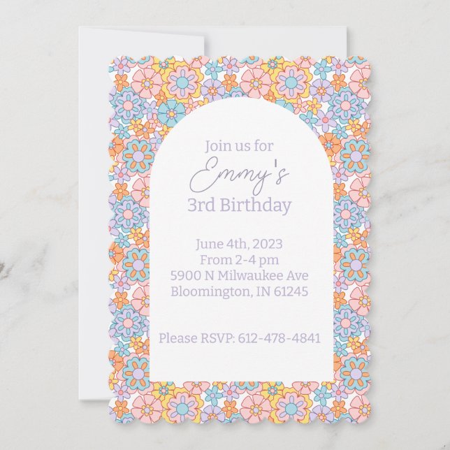 Retro Blume Power Groovy Einladung (Vorderseite)