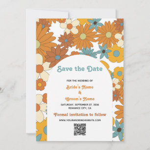 Retro-Blume-QR-Code der 70er Jahre Save The Date