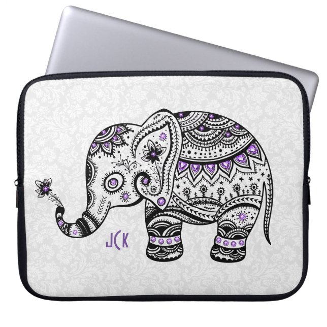 Retro-Blume und elegante Lila Diamanten Laptopschutzhülle (Vorderseite)