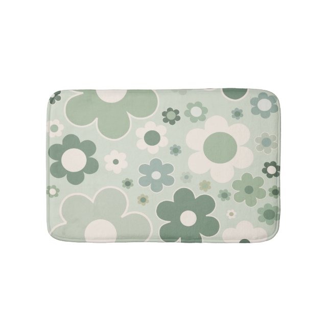 Retro-Blume zeigen Grünes Abstraktes Blumenmuster Badematte (Vorderseite)