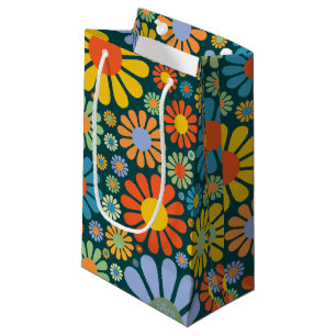 Retro Blumen-70er Muster Kleine Geschenktüte