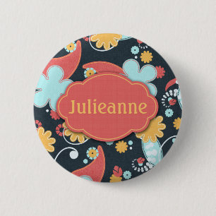Retro Blumen - addieren Sie einen Namen - Button