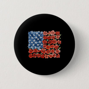 Retro-Blumen-Amerikanische-Flagge-USA-patriotisch- Button