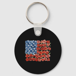 Retro-Blumen-Amerikanische-Flagge-USA-patriotisch- Schlüsselanhänger