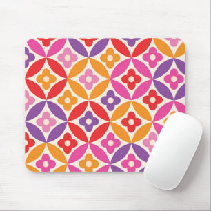 Retro-Blumen auf mittelzenturischen Kreismustern Mousepad