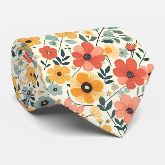 Retro-Blumen auf Zitronengelb Krawatte (Gerollt)