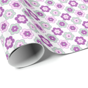 Retro-Blumen-Blasen (Lila und Grün) Muster Geschenkpapier