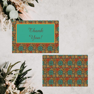 Retro-Blumen Braun Türkis Rot floral groovy 60er  Dankeskarte