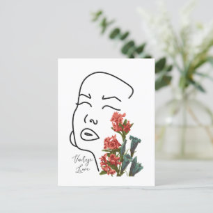 Retro-blumen-frauengesicht-eine-linien-zeichnung-b Feiertagspostkarte
