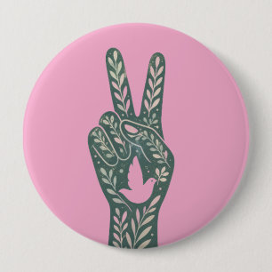 Retro-Blumen-Friedenszeichen & Tauben-Kunst Botan Button