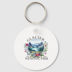 Retro-Blumen Glacier-Nationalpark Wandern Camping Schlüsselanhänger