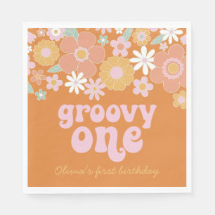 Retro-Blumen Groovy-One-Geburtstag Servietten