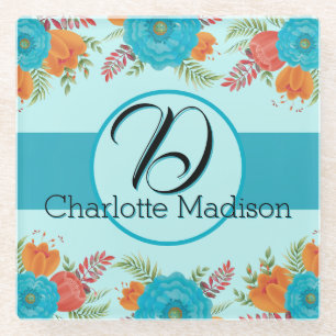 Retro-Blumen-Heimdekoration Büro-Monogramm-Name Glasuntersetzer