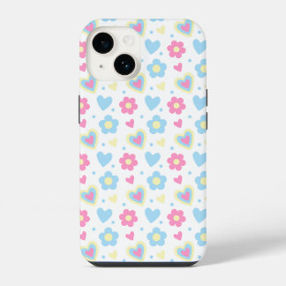 Retro-Blumen-Herzen Y2K-Muster iPhone 14 Hülle