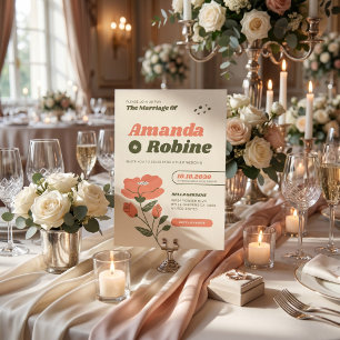 Retro-Blumen Hochzeit im Vintage-Garten-Stil Einladung